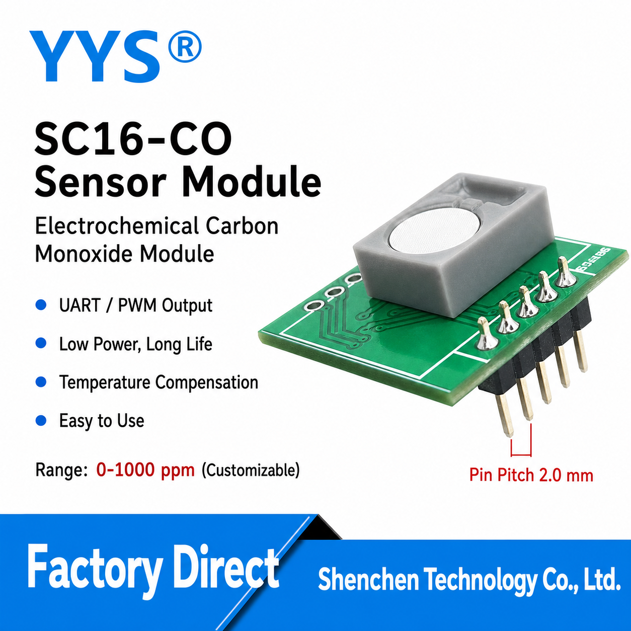 SC16-CO CO Industrial Gas Sensor Module with UART / PWM / Digital Output