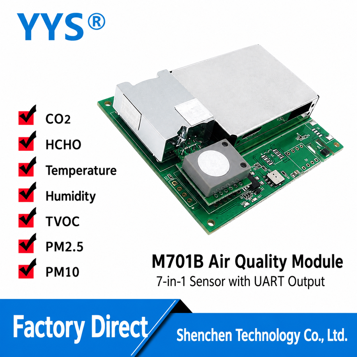 M701 HCHO / TVOC / PM2.5 / Temperature & Humidity / Humidity / CO2 Multi-Parameter IAQ Sensor Module with UART / Digital Output