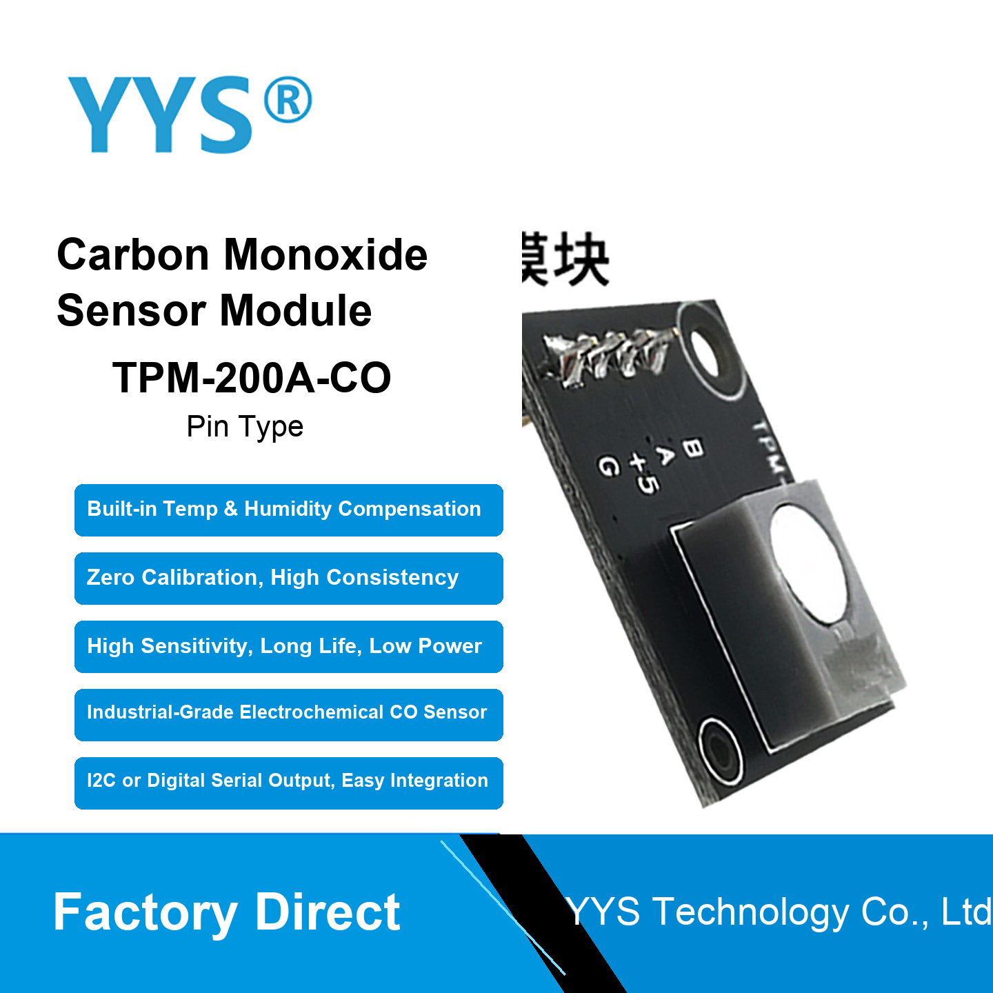TPM-200A-CO-02 CO Industrial Gas Sensor Module with UART / I2C / Digital Output
