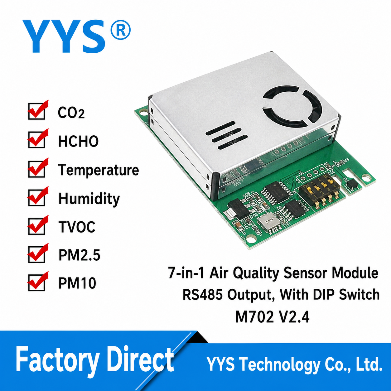 M702 CO2 / HCHO / TVOC / PM2.5 / Temperature & Humidity / Humidity Multi-Parameter IAQ Sensor Module with RS485 / UART / Digital Output