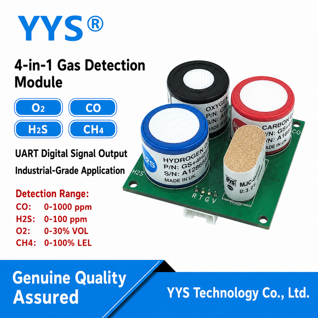 SC04/SM401 H2S / Combustible Gas / O2 Multi-Gas Sensor Module with RS485 / UART / Digital Output